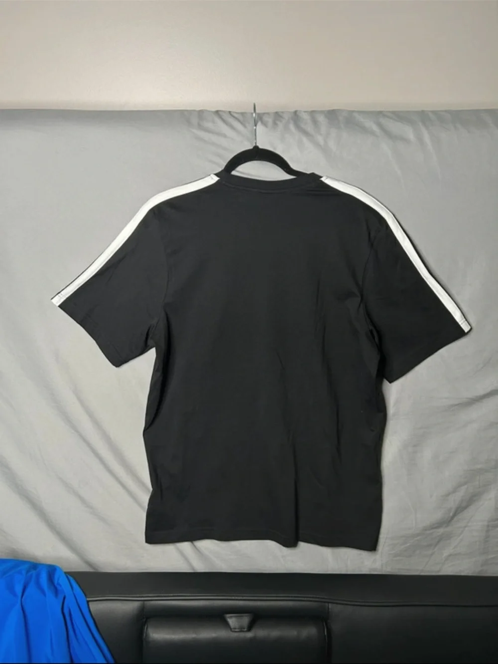 adidas Black Tee with White Shoulder Stripes